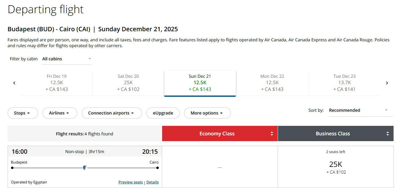 Budapest to Cairo Point Deal