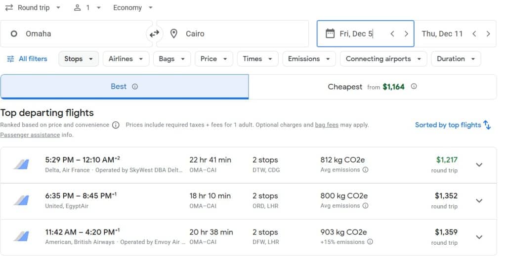 Flight Deals to Cairo from Omaha