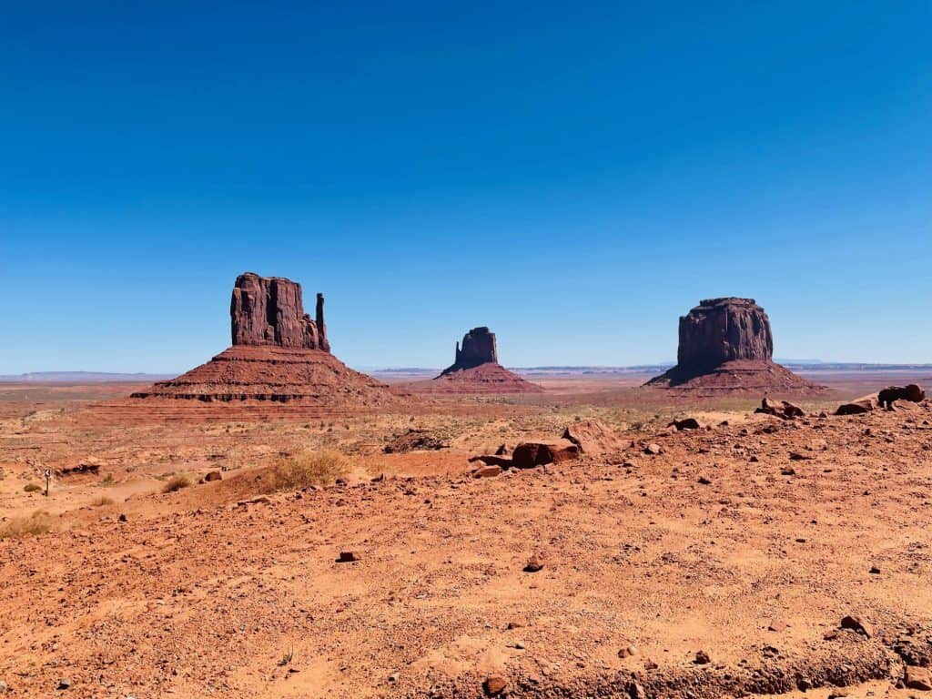 Scenic view of Monument Valley sandstone formations.