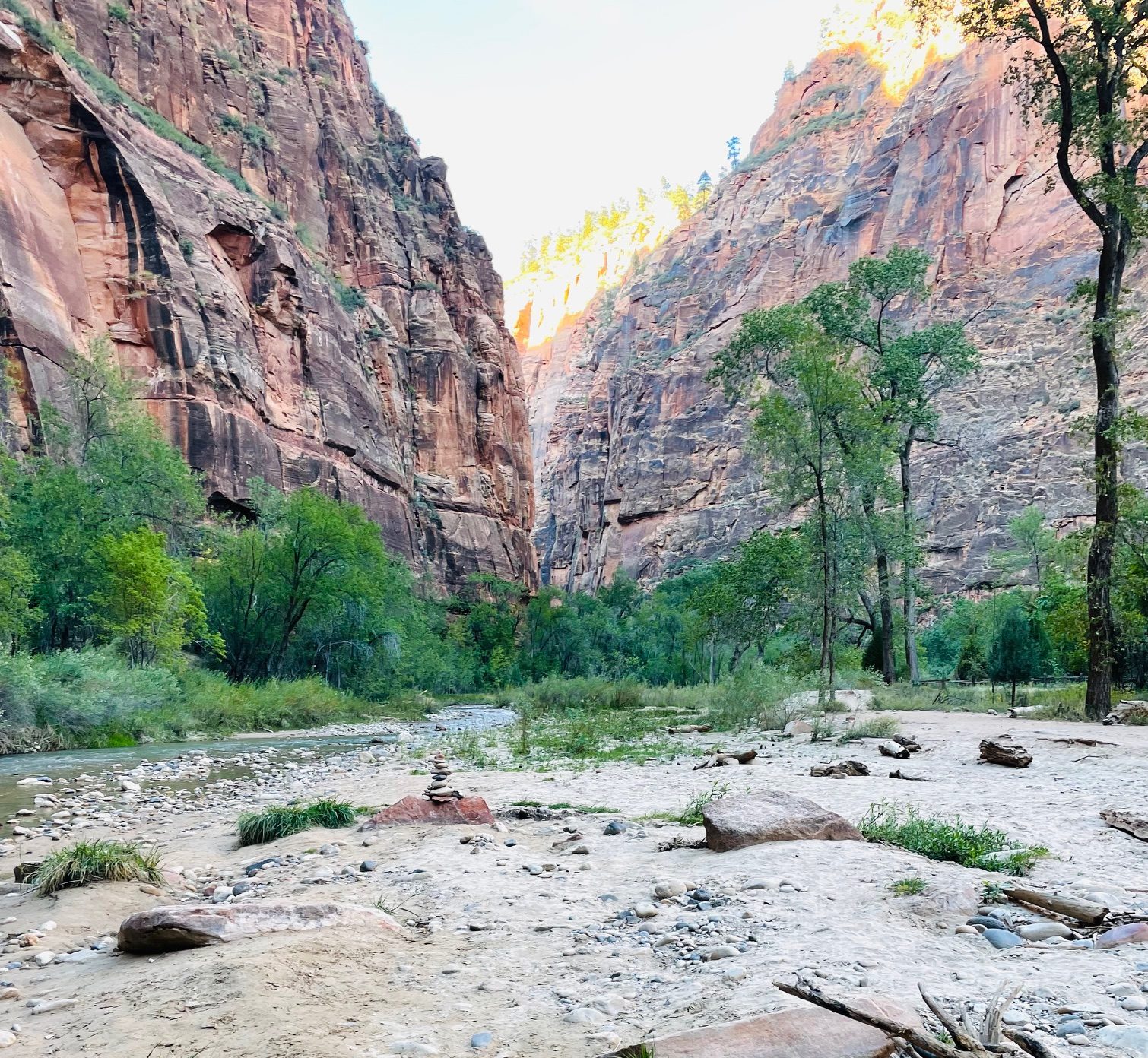 Towering canyon walls and scenic views in Zion National Park.