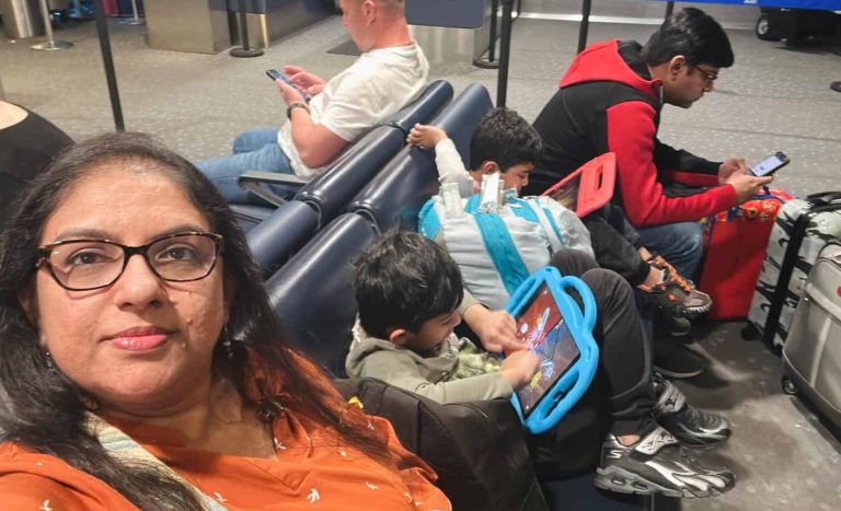 At Gate, selfie with Family with no Priority Pass Lounge available