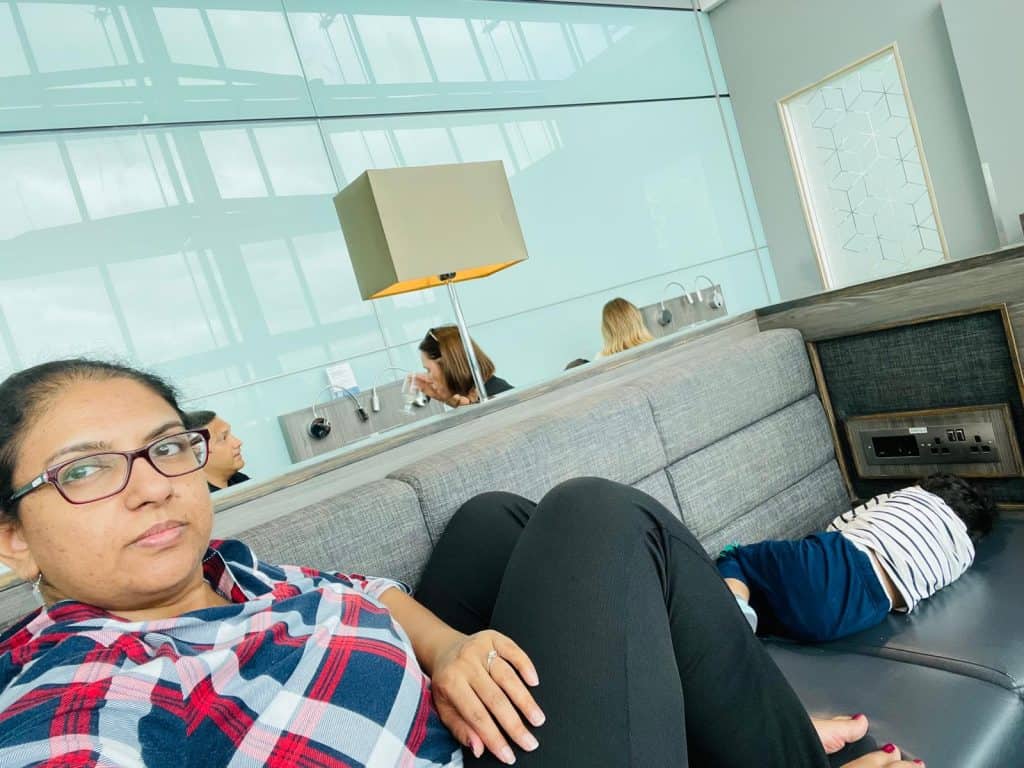 Mom at Lounge from one of the best Priority Pass Credit Card for families